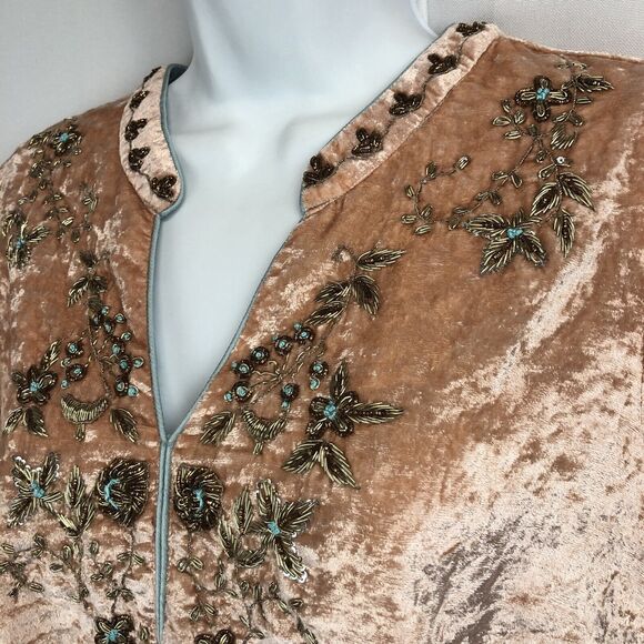 Soft Surroundings Moroccan Beaded Tunic Top Crushed Velvet Blush Pink Petite Med - Picture 8 of 13